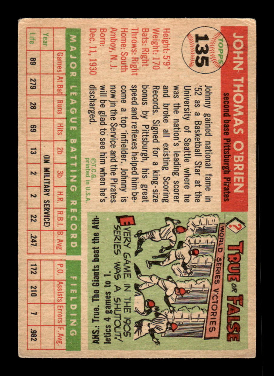 1955 Topps #135 Johnny O'Brien Pittsburgh Pirates VG CS26018026