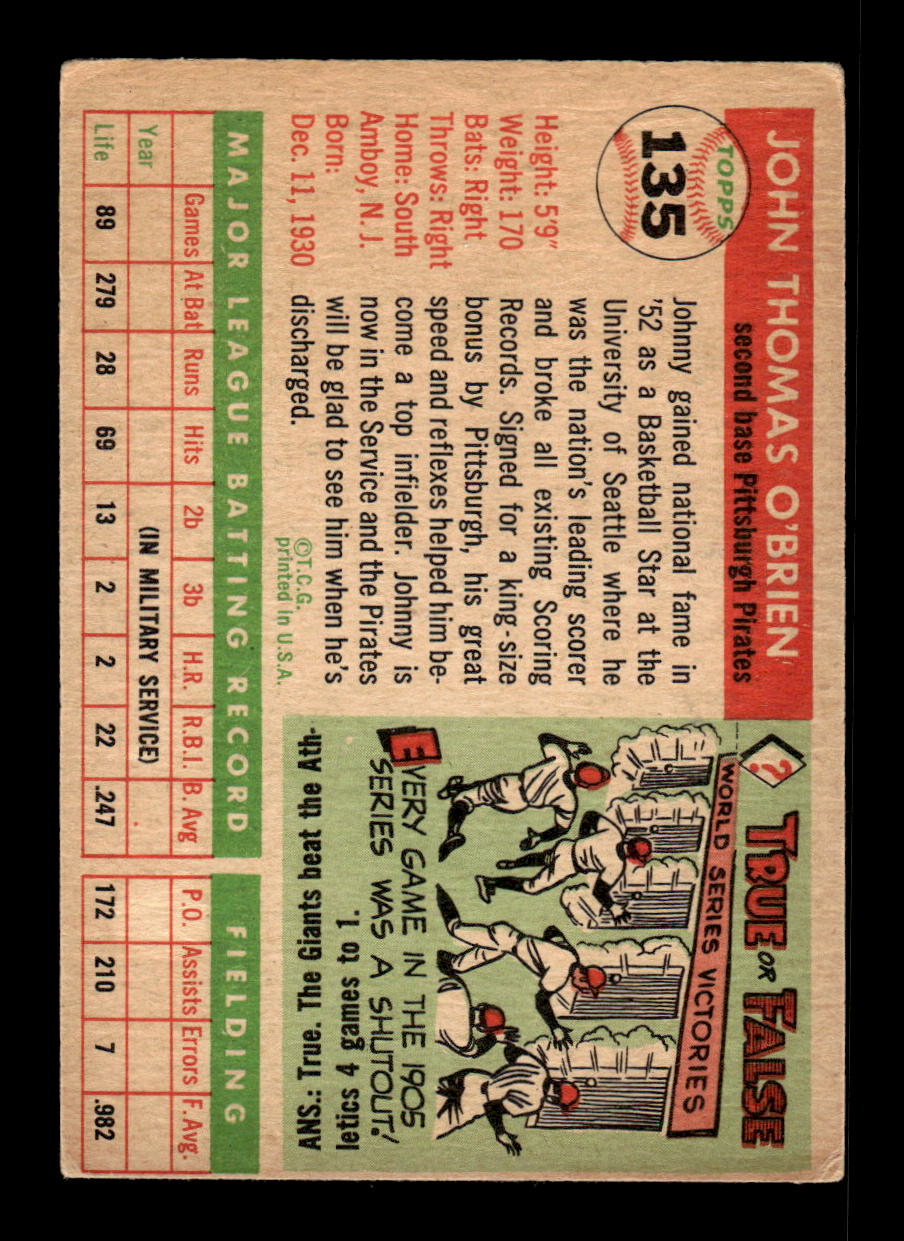 1955 Topps #135 Johnny O'Brien Pittsburgh Pirates VG CS26018027