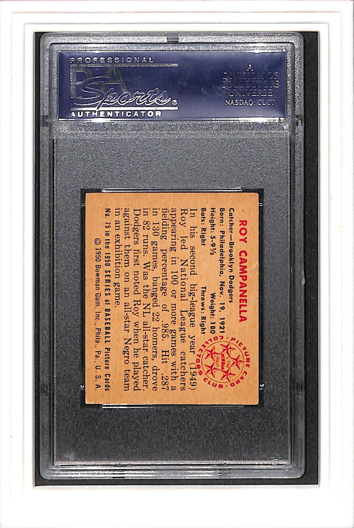 1950 Bowman #75 Roy Campanella PSA 5 SN 21852834