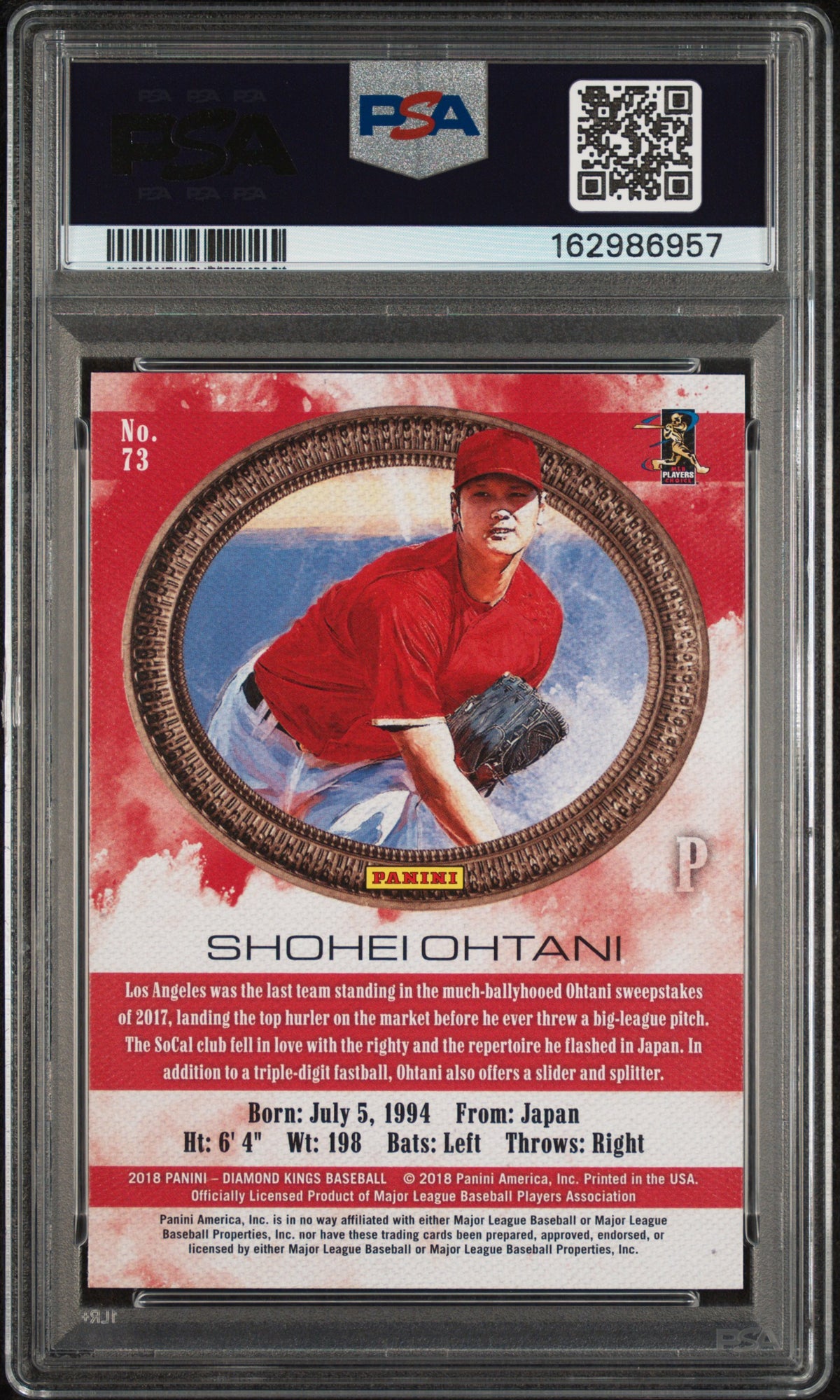 2018 Panini Diamond Kings #73 Shohei Ohtani No Pinstripe PSA 9 SN 162986957