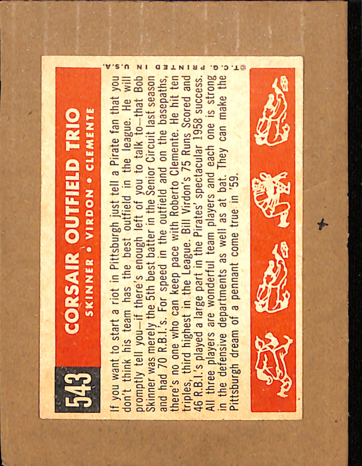 1959 Topps #543 Corsair Outfield Trio Clemente Pirates EX CS26018492