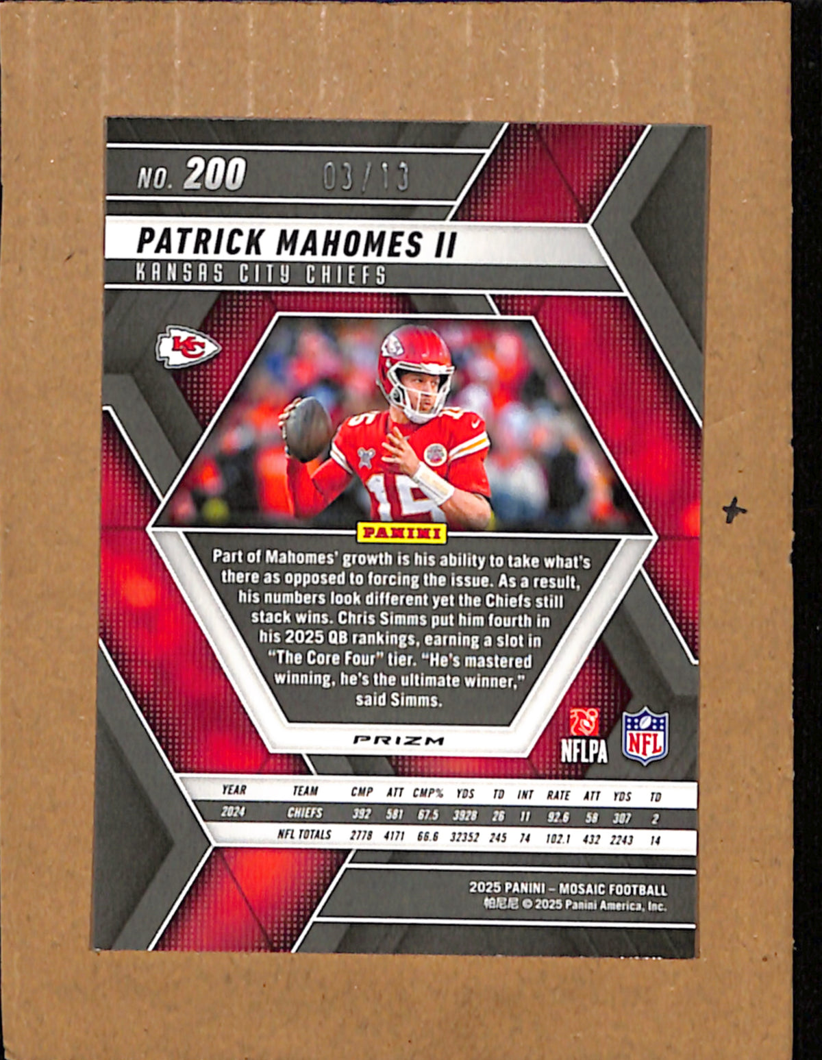 2025 Panini Mosaic Pink Spectras #200 Patrick Mahomes II #ED 3/13 NMT CS26018496