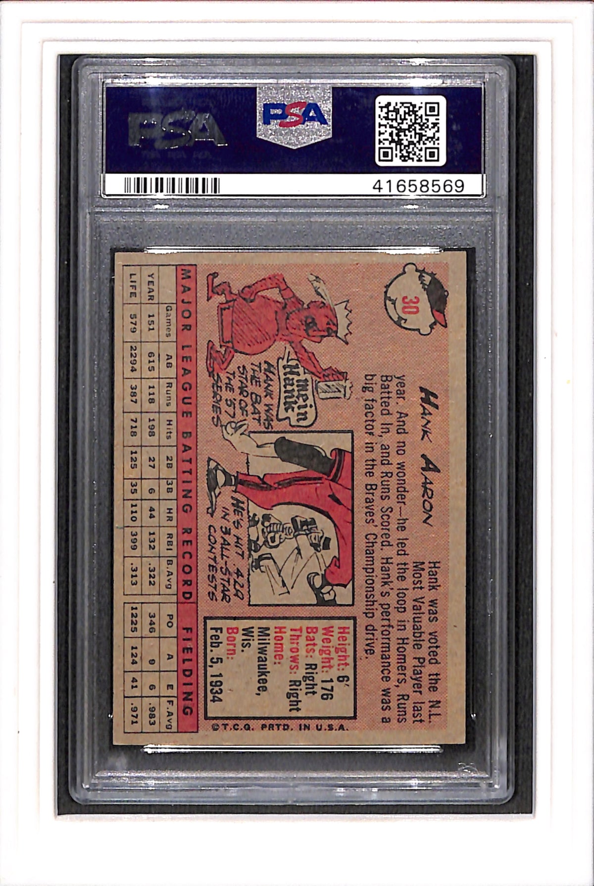 1958 Topps #30 Hank Aaron Yellow Name PSA 5 SN 41658569