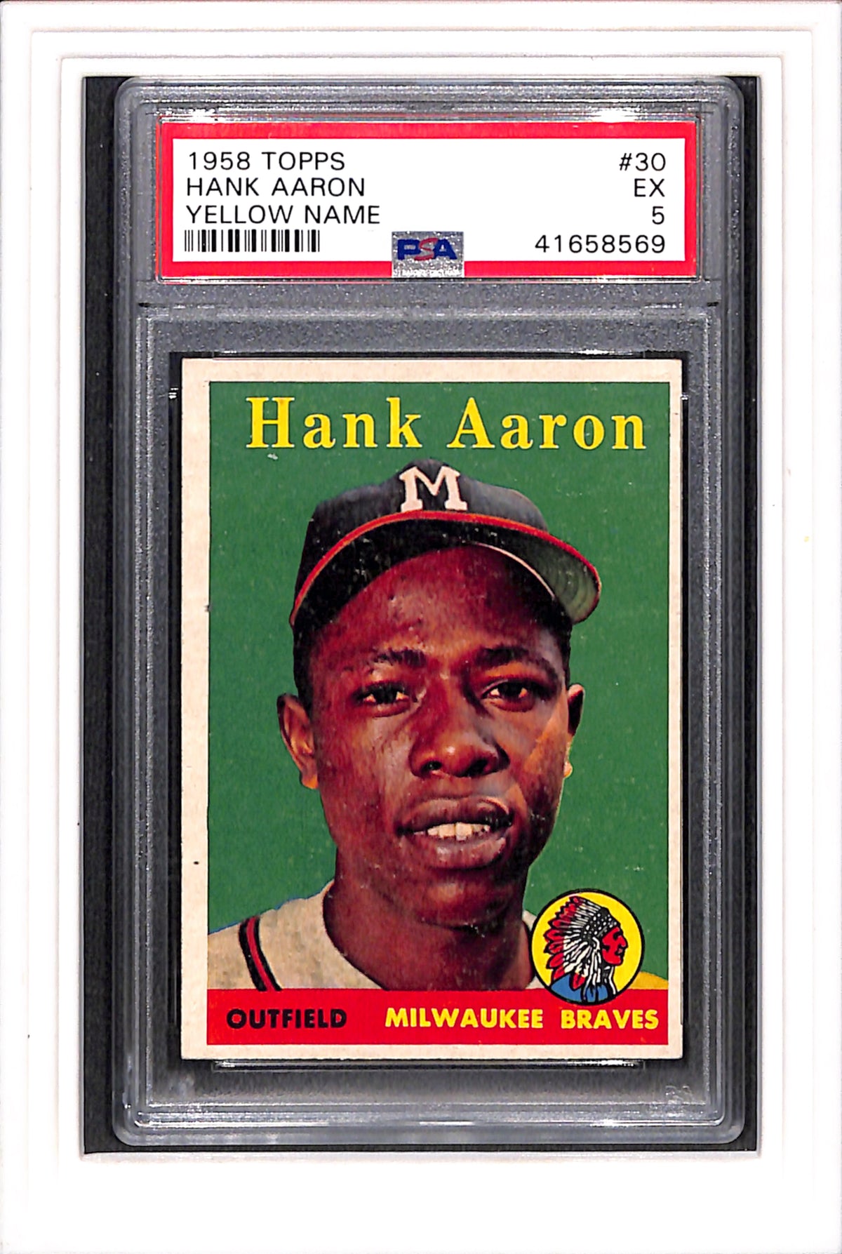 1958 Topps #30 Hank Aaron Yellow Name PSA 5 SN 41658569