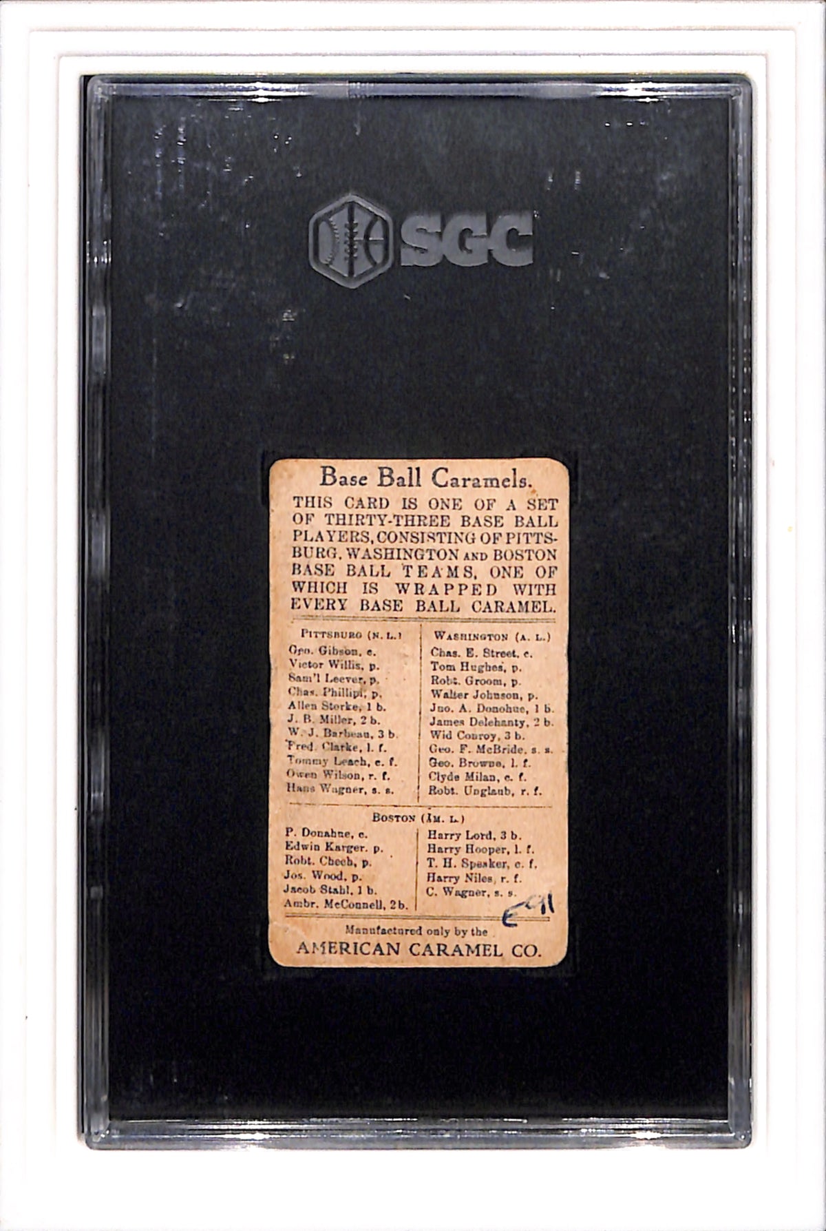 1910 American Caramel Co. (E91C) # Hans Wagner SGC 1.5 SN 6647423