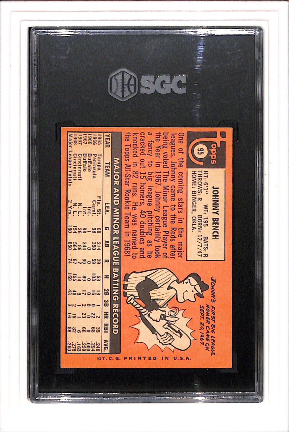 1969 Topps #95 Johnny Bench SGC 6.5 SN 6669296