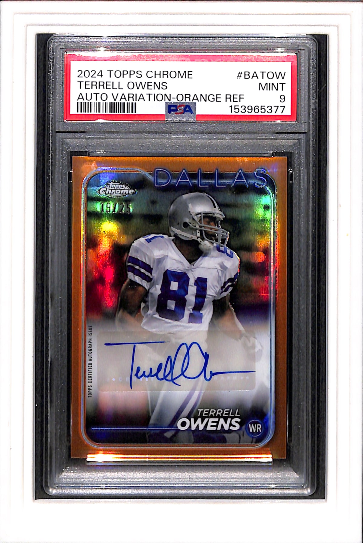 2024 Topps Chrome #BATOW Terrell Owens Auto Orange /25 Ref PSA 9 SN 153965377