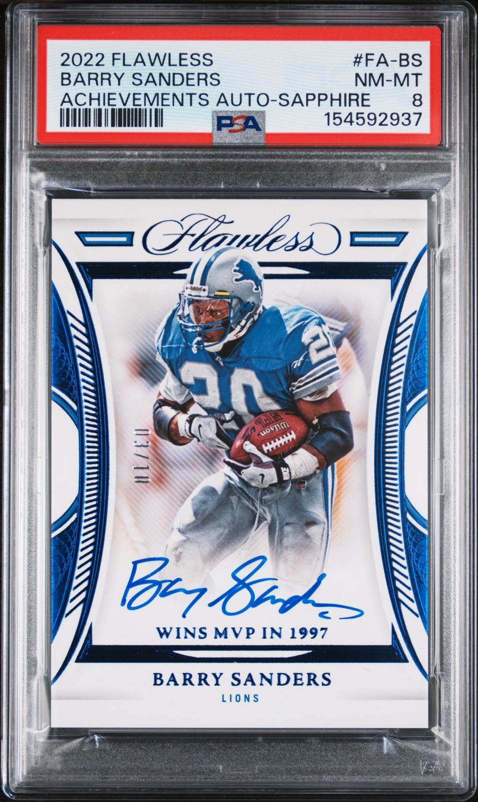 2022 Flawless Achievements Auto #FA-BS Barry Sanders Lions 3/10 PSA 8 SAPPHIRE