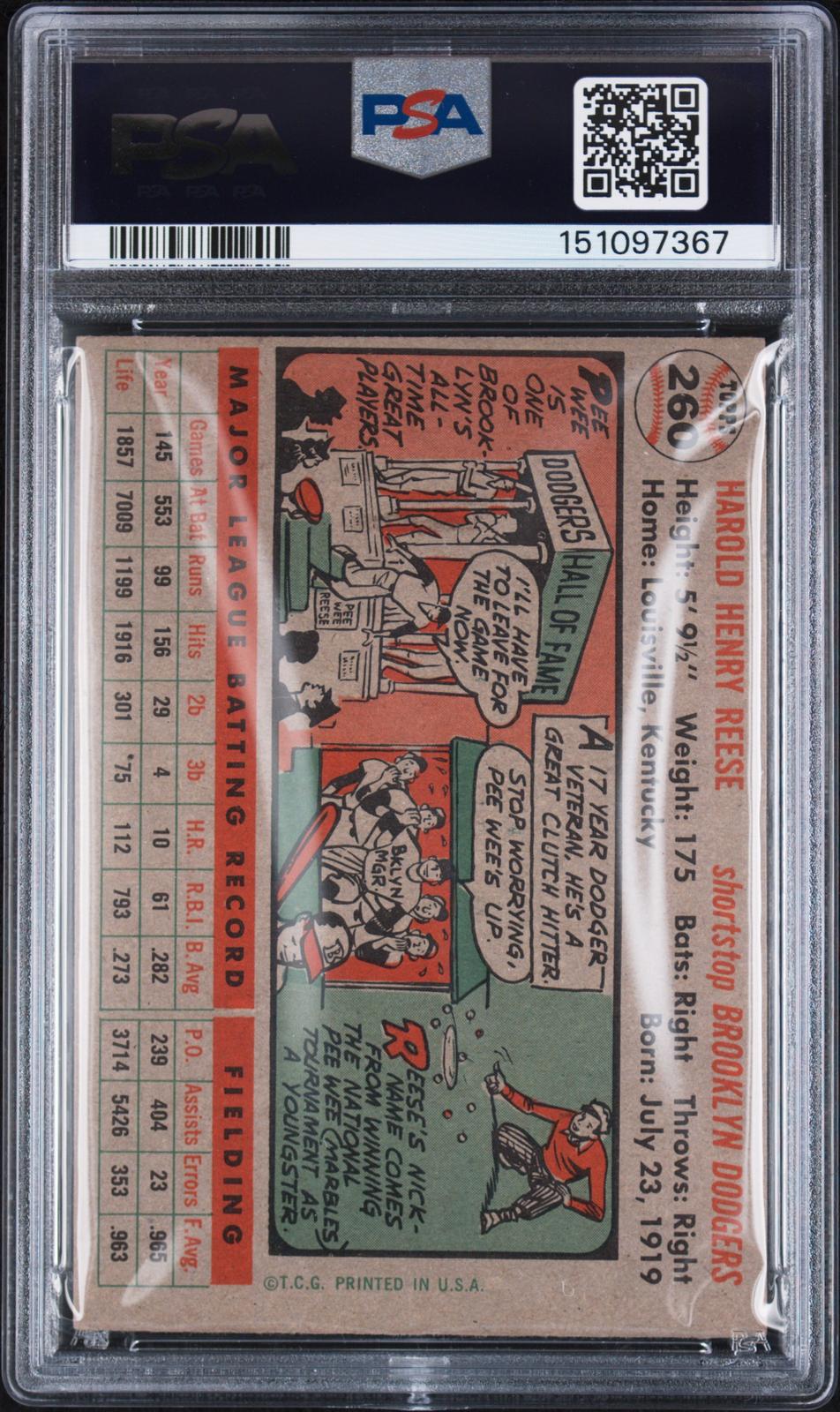 1956 Topps #260 Pee Wee Reese PSA 5.5 SN 151097367