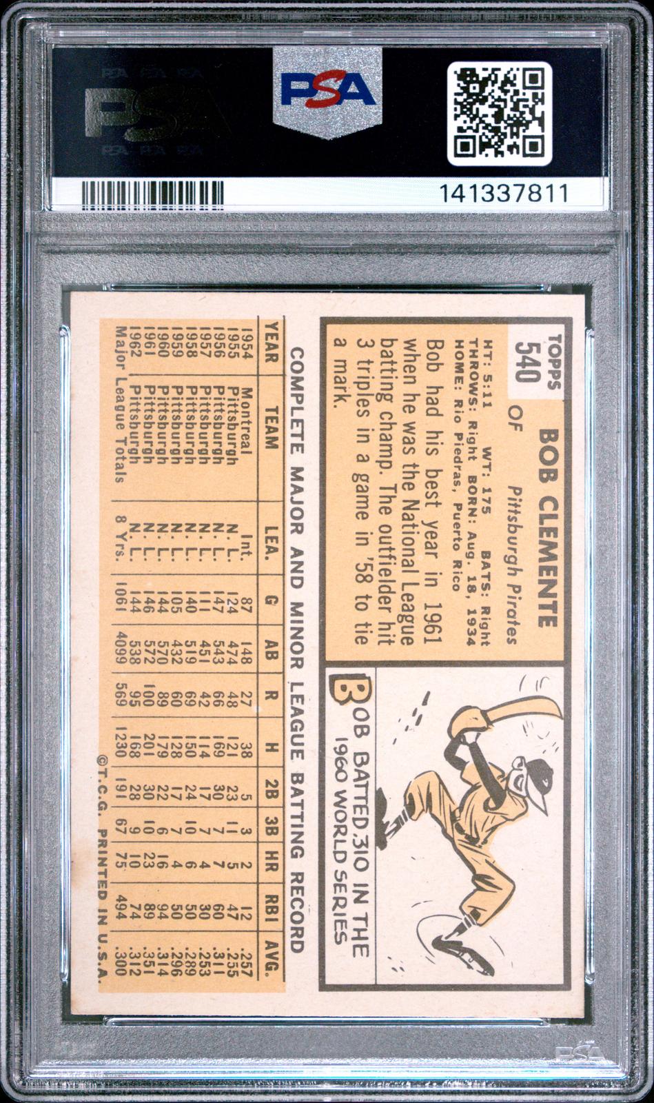 1963 Topps #540 Bob Clemente PSA 5 SN 141337811
