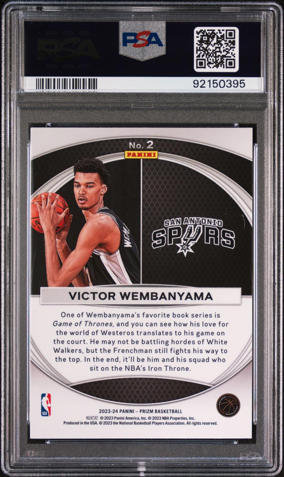 2023 Panini Prizm Global Reach #2 Victor Wembanyama PSA 8 SN 92150395