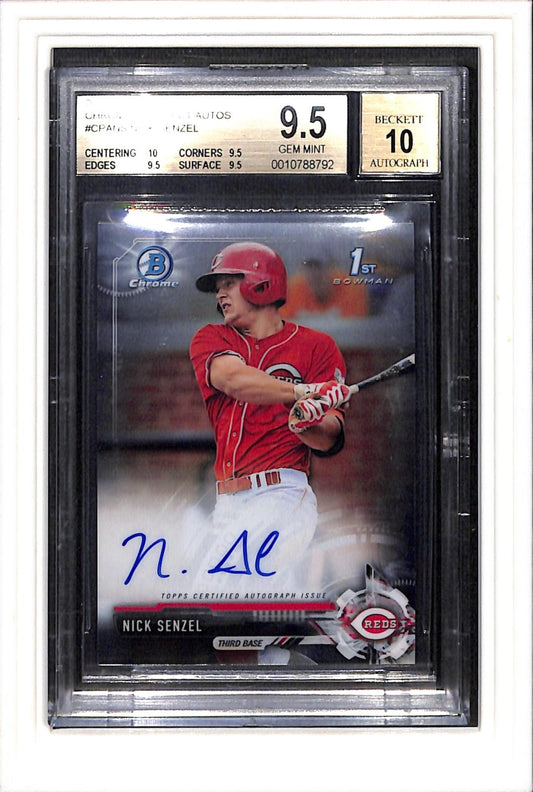 2017 Bowman #CPA-NS Nick Senzel Chrome Prospect Autographs Beckett 9.5 / 10