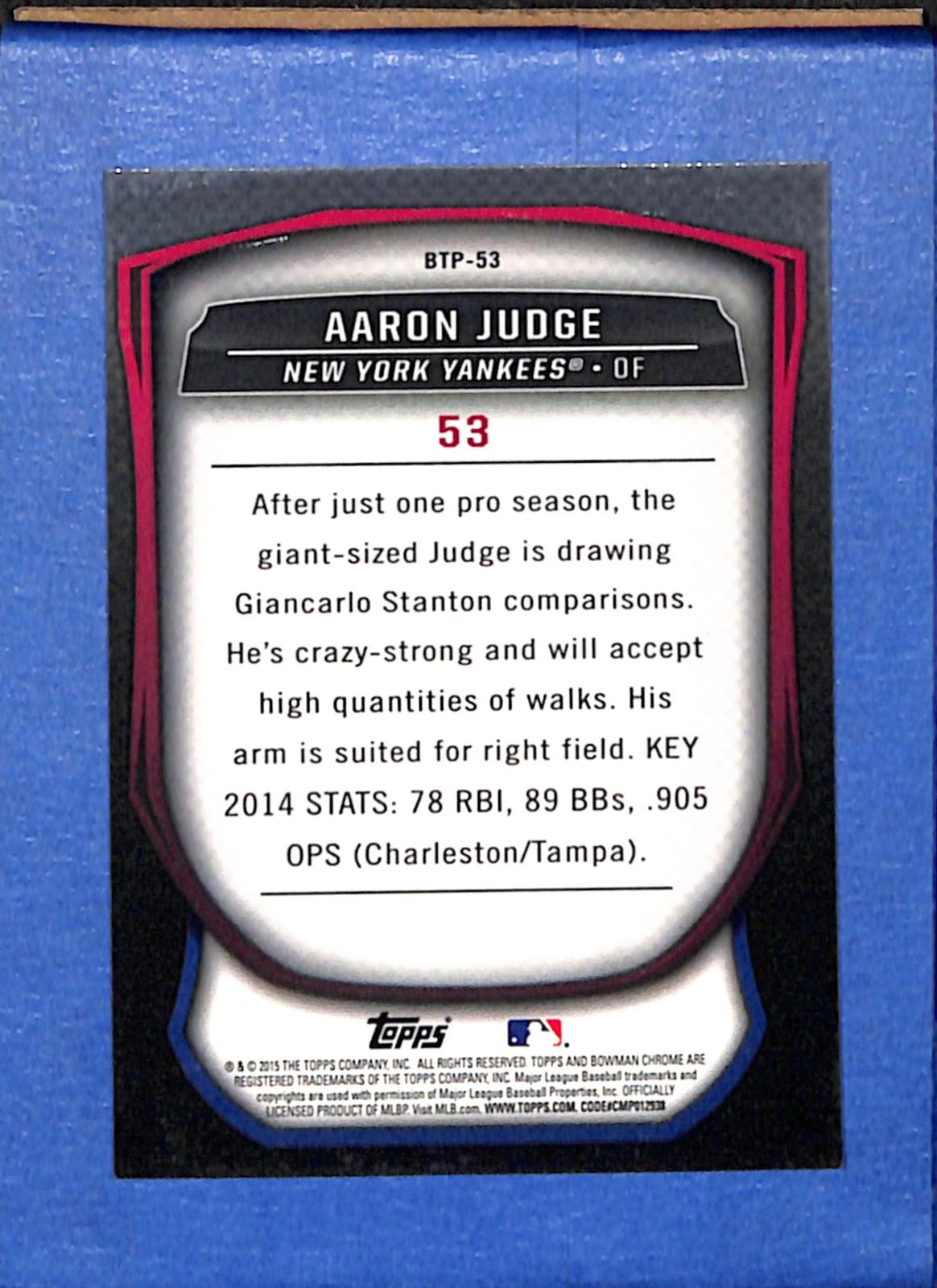 2015 Bowman #BTP-53 Aaron Judge Yankees NMT CS26018672