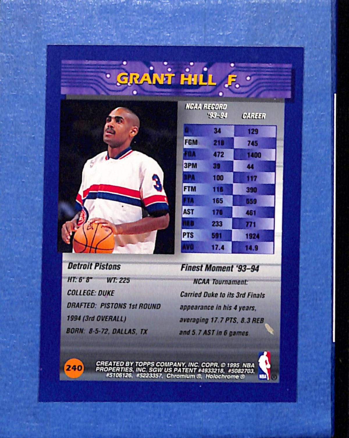 1994-95 Finest #240 Grant Hill Pistons NMT CS26018680