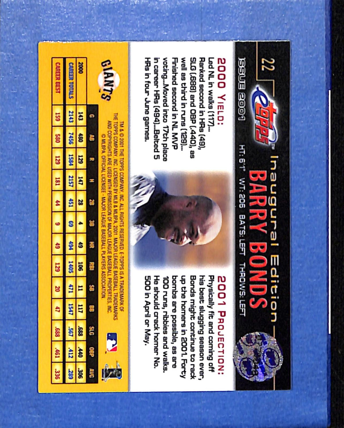 2001 eTopps #22 Barry Bonds Giants NMT CS26018687
