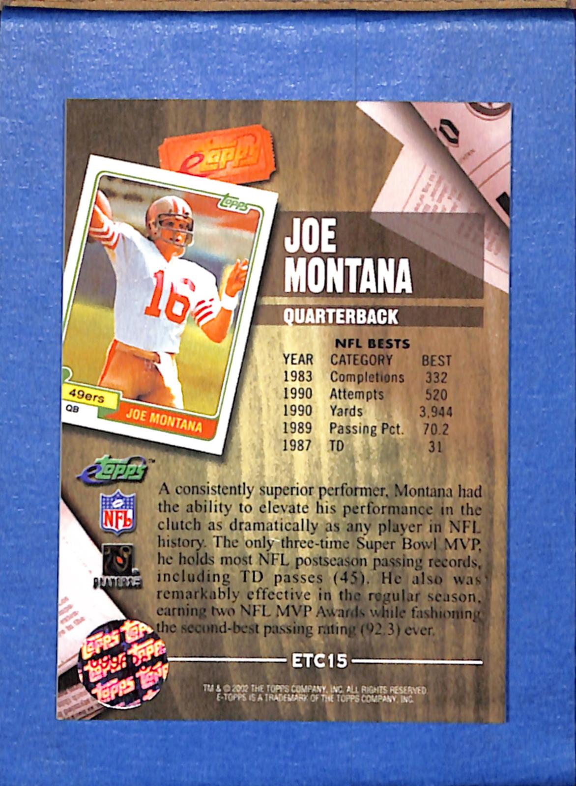 2002 eTopps Classic #ETC15 Joe Montana 49ers NMT CS26018688