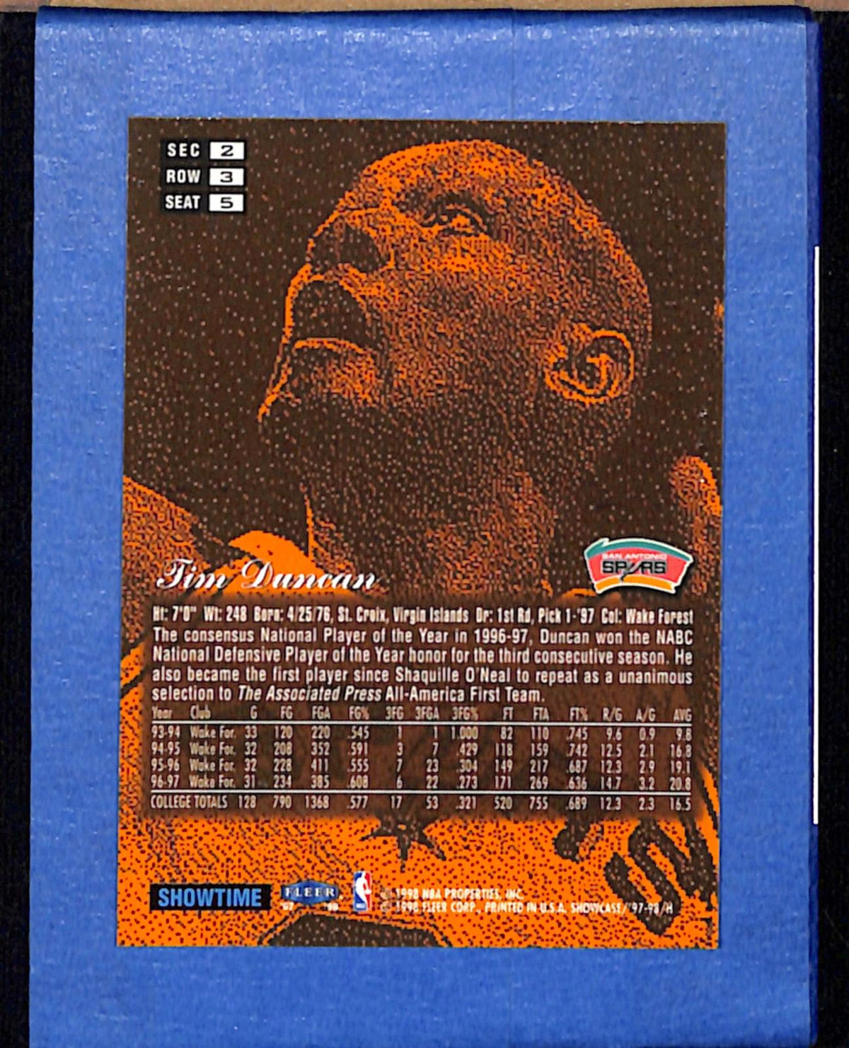 1997-98 Flair Showcase #5 Tim Duncan Spurs NMT CS26018694