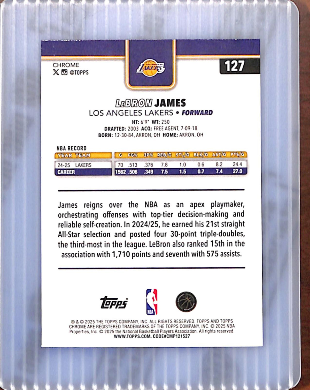 2025-26 Topps Chrome #127 LeBron James Lakers NMT CS26018724