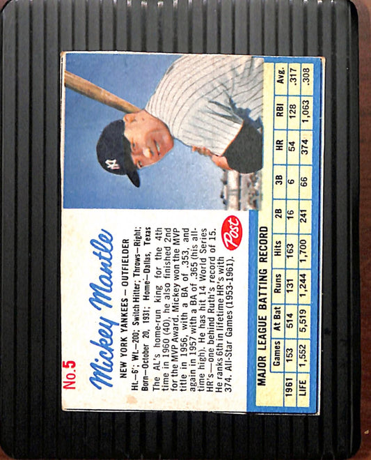 1962 Post Cereal #5b Mickey Mantle Yankees LOW GRADE CS26018732