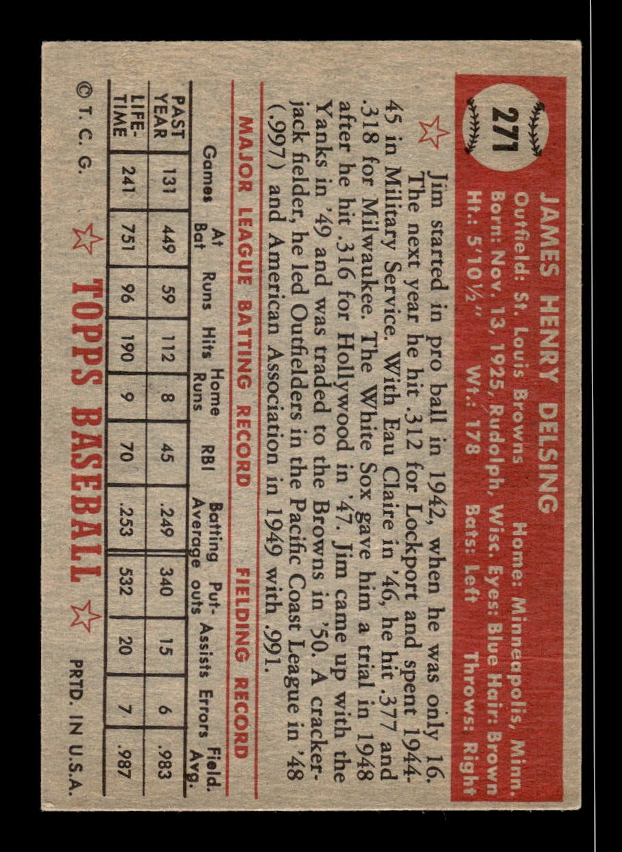 1952 Topps #271 Jim Delsing Browns VG CS26018742