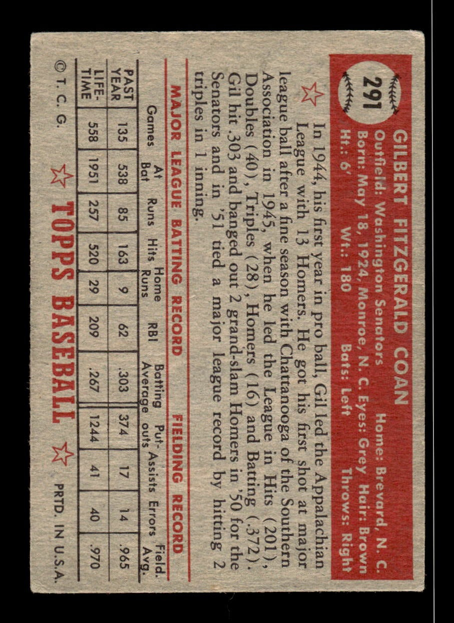 1952 Topps #291 Gil Coan Senators LOW GRADE CS26018749