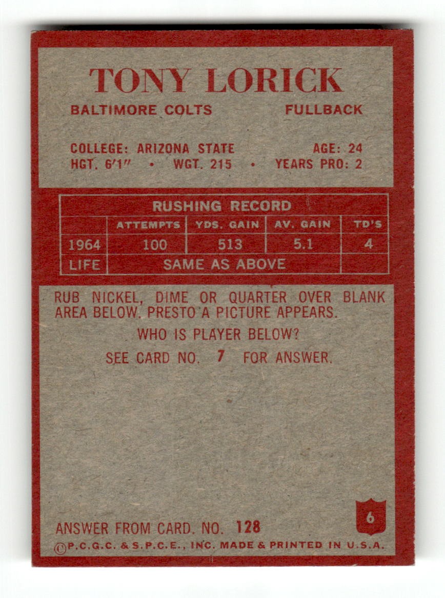 1965 Philadelphia #6 Tony Lorick Colts VGEX CS26018884