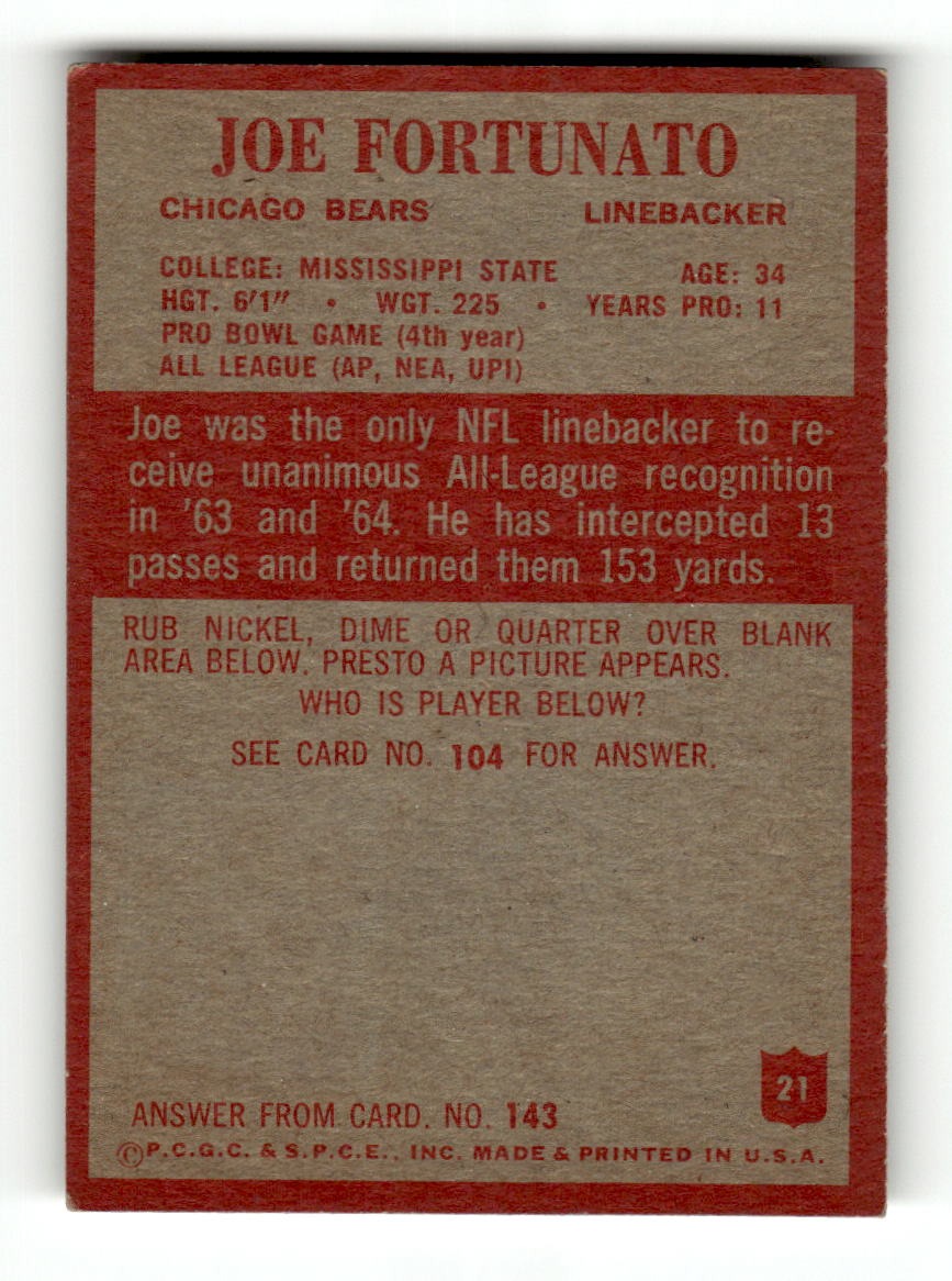 1965 Philadelphia #21 Joe Fortunato Bears VGEX CS26018885