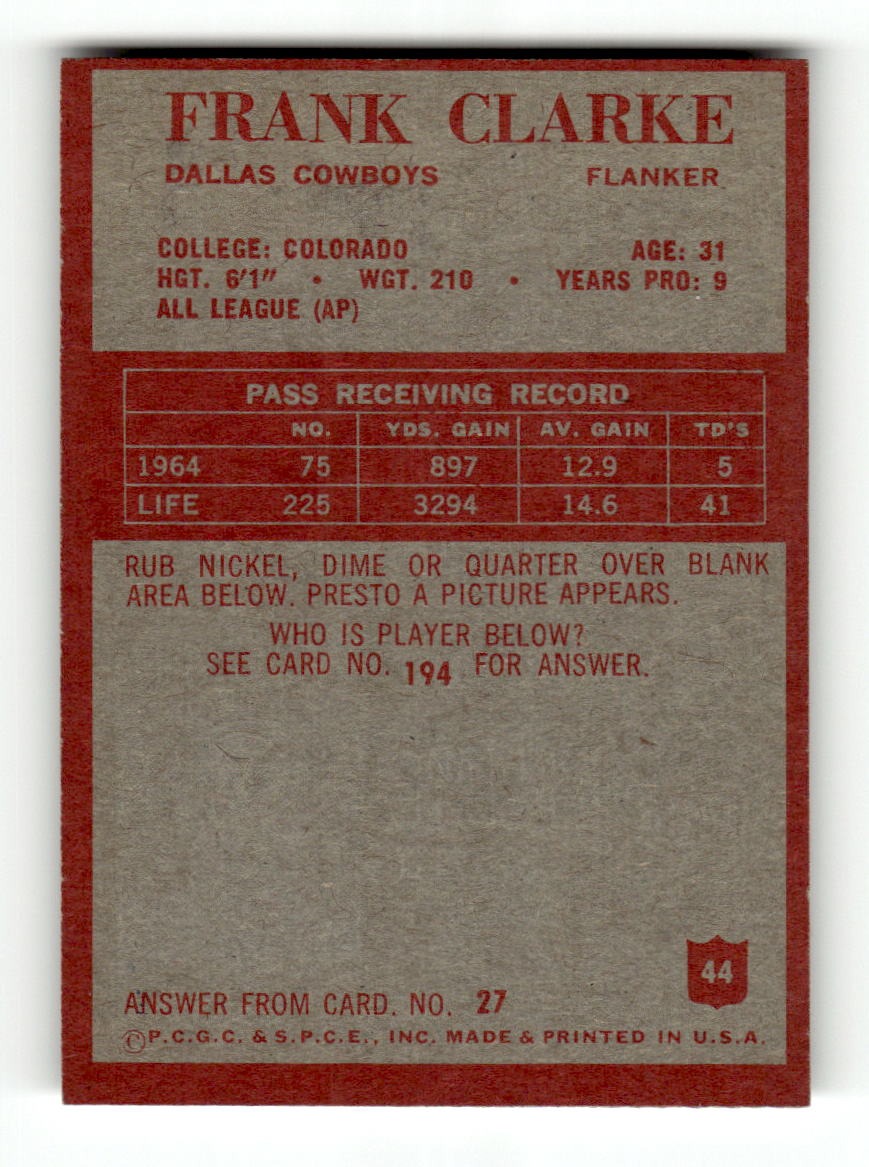1965 Philadelphia #44 Frank Clarke Cowboys VGEX CS26018890