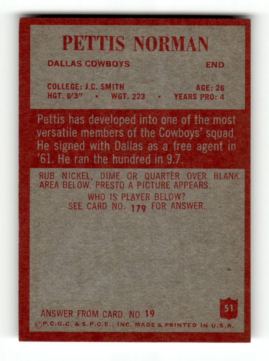 1965 Philadelphia #51 Pettis Norman Cowboys VGEX CS26018895