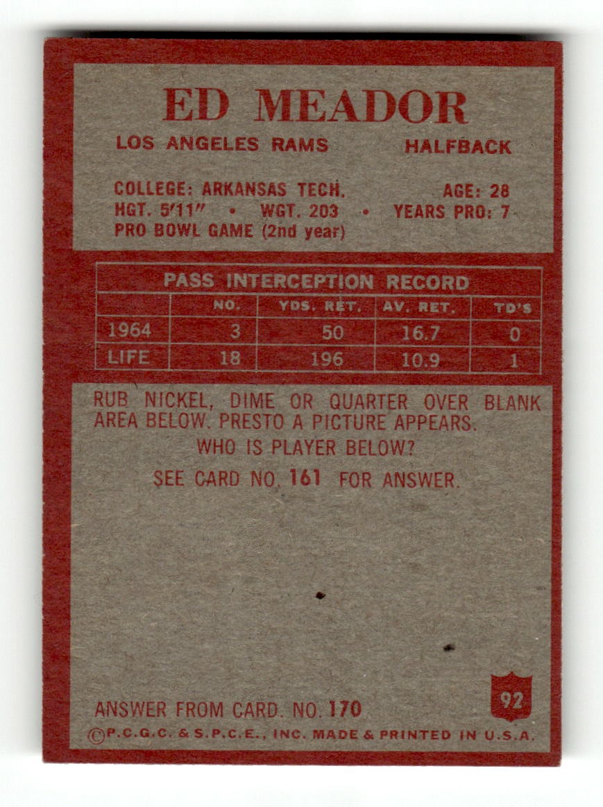 1965 Philadelphia #92 Ed Meador Rams VGEX CS26018902