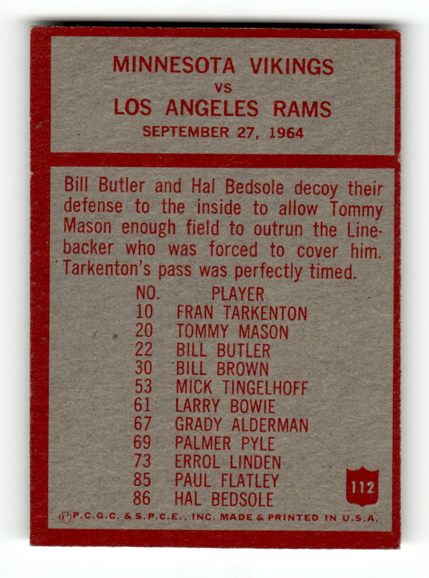 1965 Philadelphia #112 Vikings Play of the Year - Norm Van Brocklin Vikings VGEX CS26018906