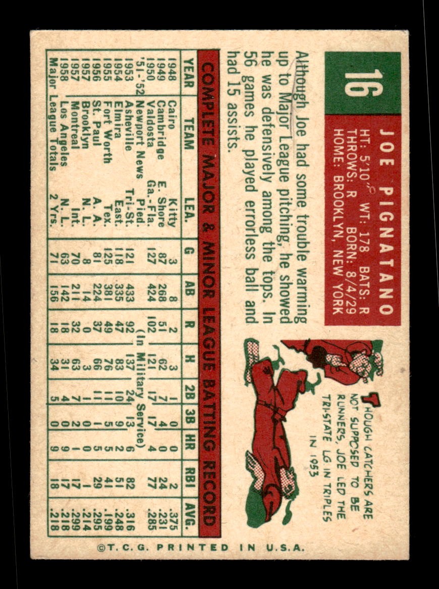 1959 Topps #16 Joe Pignatano Dodgers VGEX CS26018917