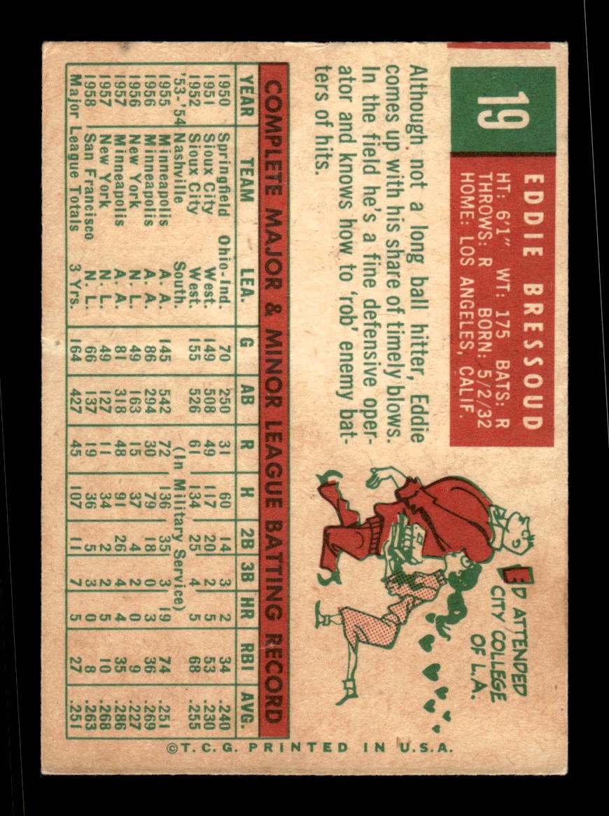 1959 Topps #19 Ed Bressoud Giants VGEX CS26018920