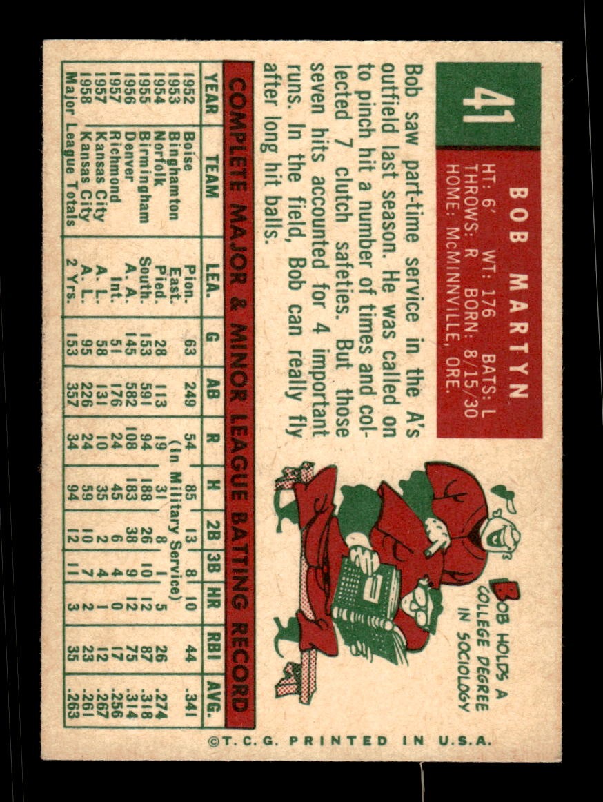 1959 Topps #41 Bob Martyn Athletics VGEX CS26018924