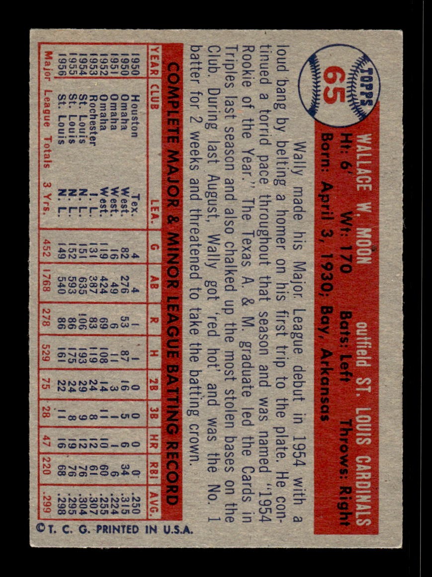 1957 Topps #65 Wally Moon Cardinals VGEX CS26018934