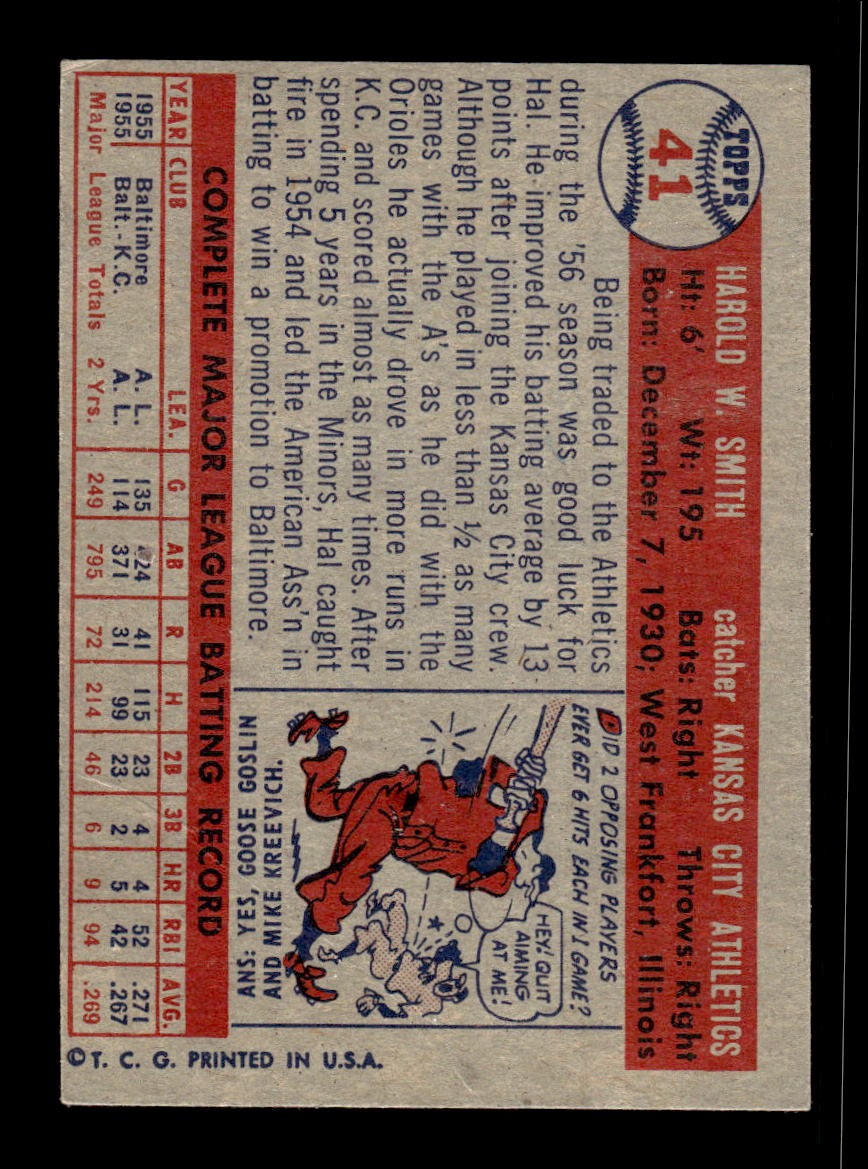 1957 Topps #41 Hal Smith Athletics VGEX CS26018936