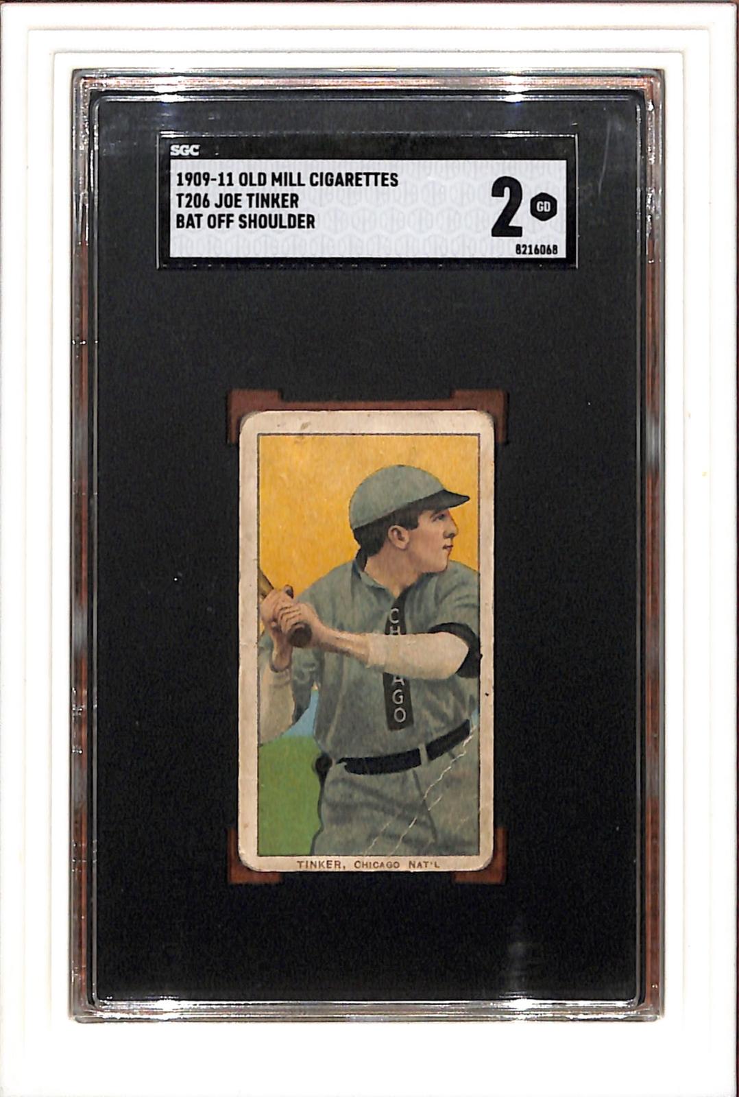 1909-11 T206 Joe Tinker Bat Off Shoulder Old Mill SGC 2 SN 8216068