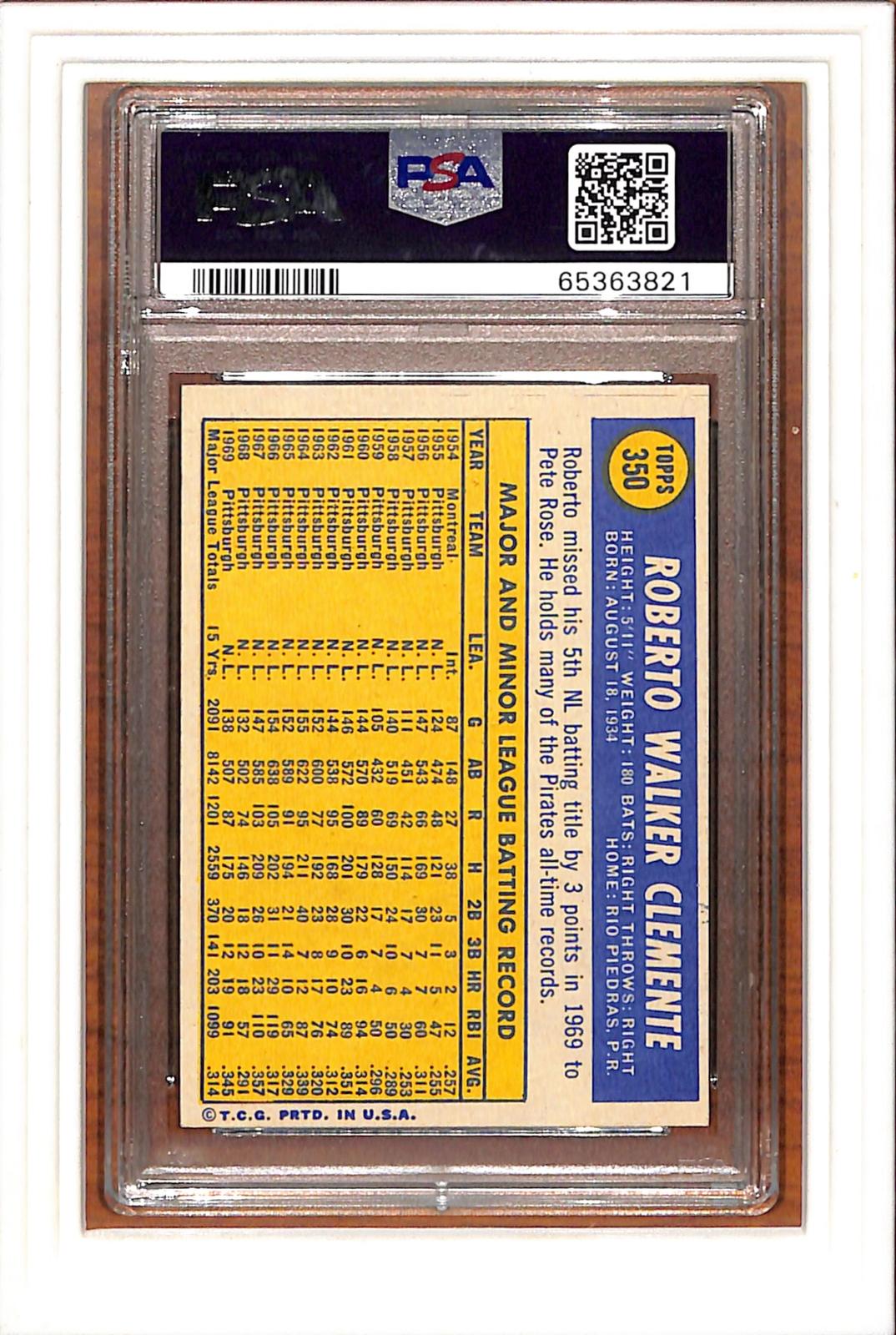 1970 Topps #350 Roberto Clemente PSA 5 SN 65363821