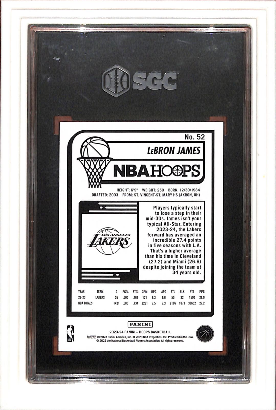 2023-24 Panini Hoops #52 Lebron James Teal Explosion SGC 10 SN 4715793
