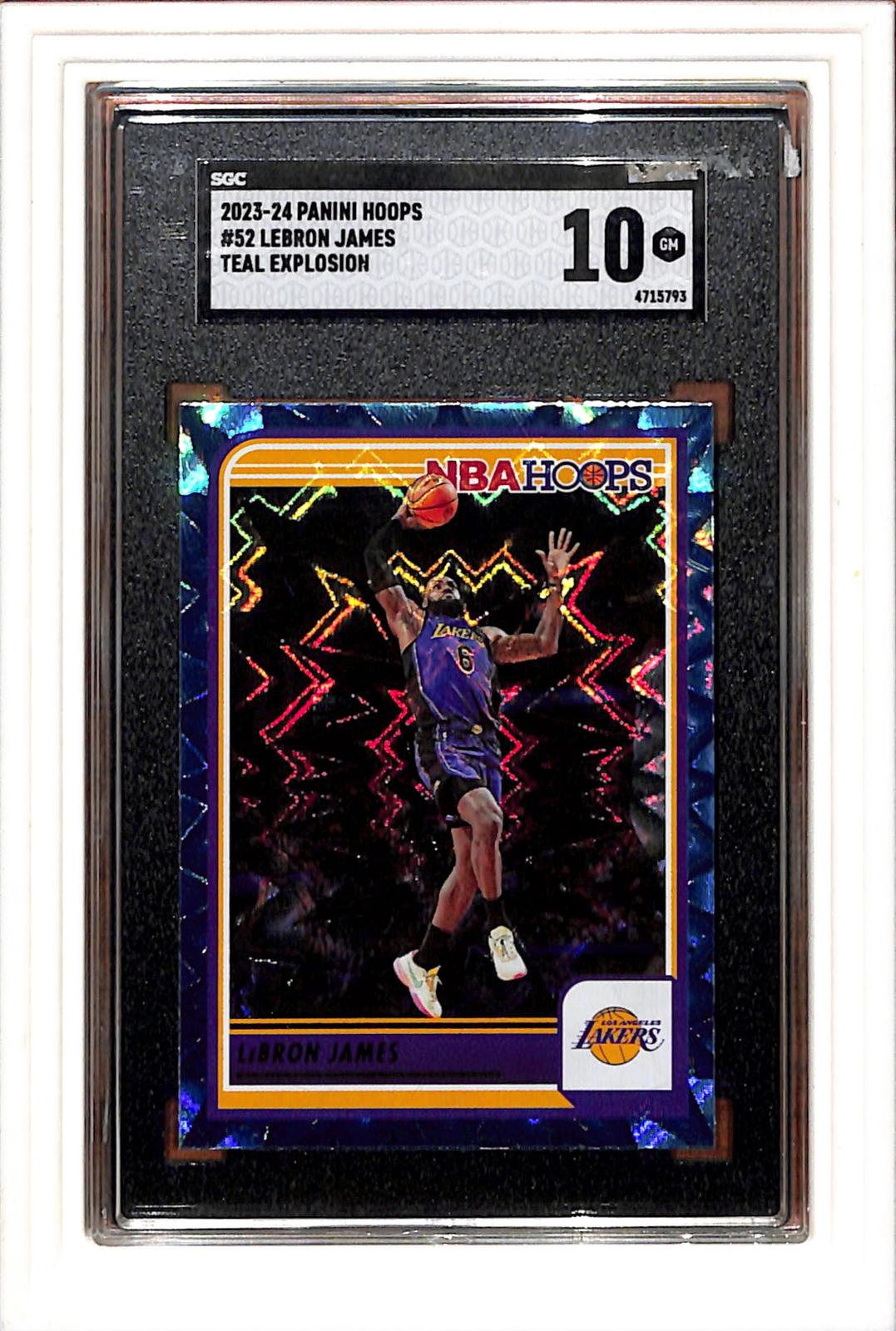 2023-24 Panini Hoops #52 Lebron James Teal Explosion SGC 10 SN 4715793