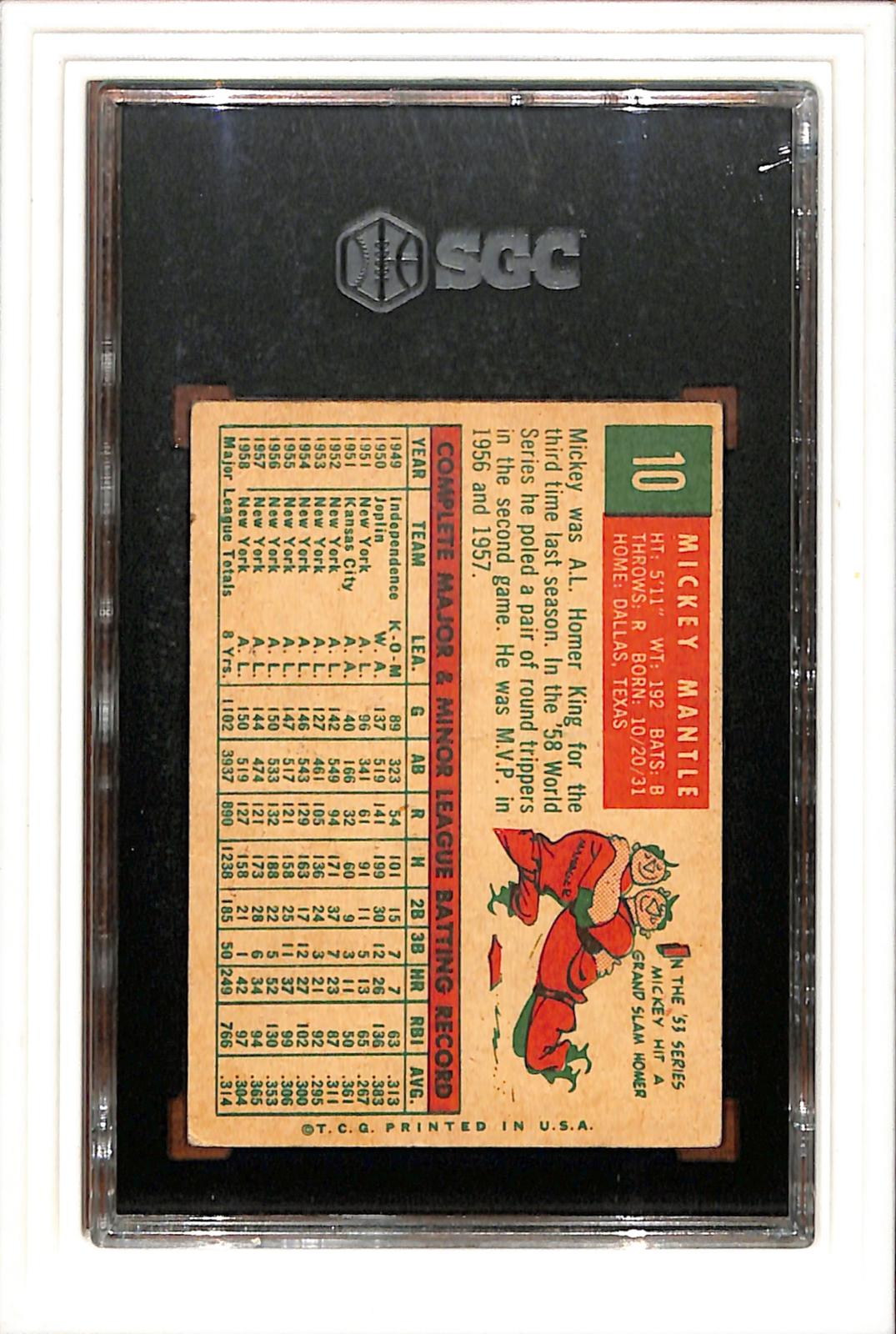 1959 Topps #10 Mickey Mantle SGC 3 SN 3201612