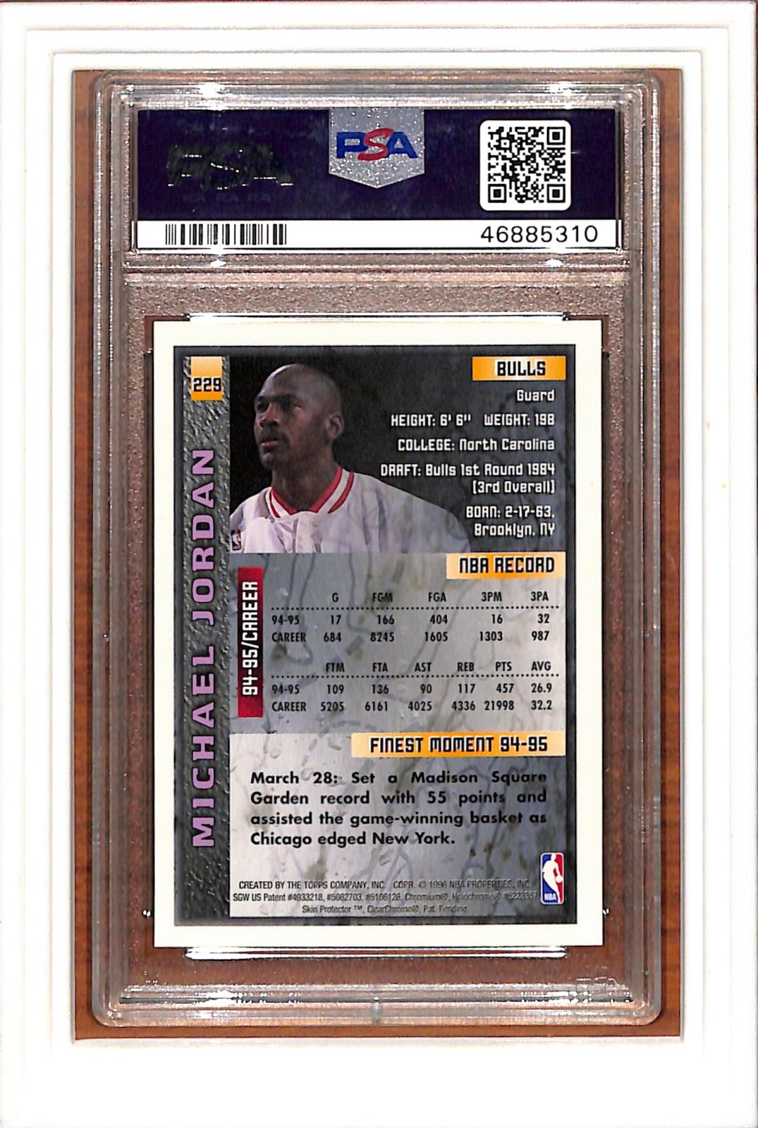 1995 Finest #229 Michael Jordan W/Coating PSA 9 SN 46885310