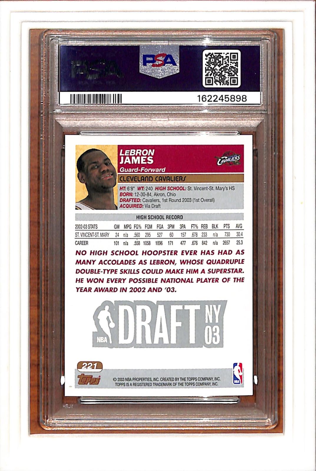 2003 Topps #221 Lebron James PSA 8 SN 162245898