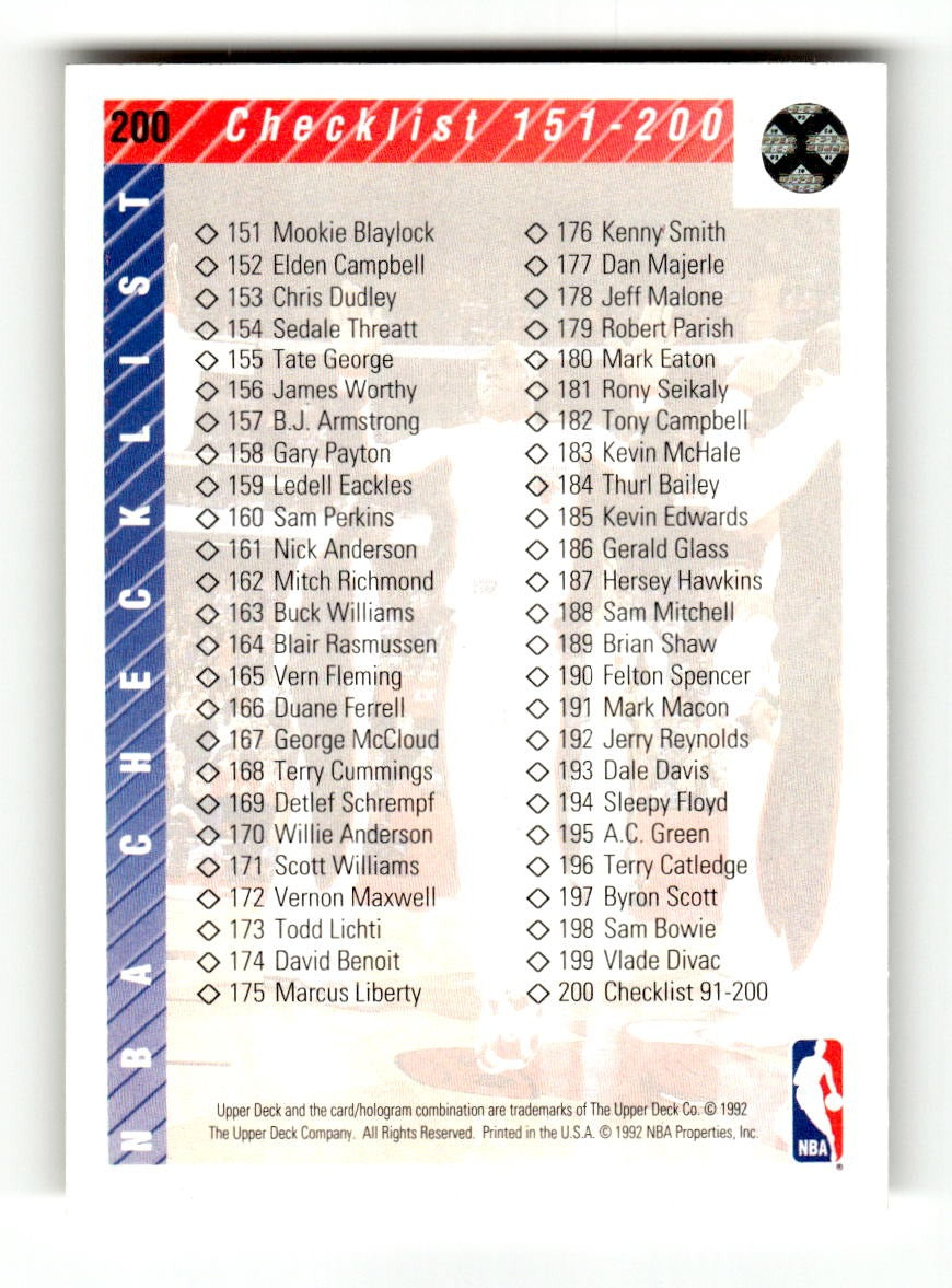 1992-93 Upper Deck #200 Checklist: 91-200 EXMT CS26019141