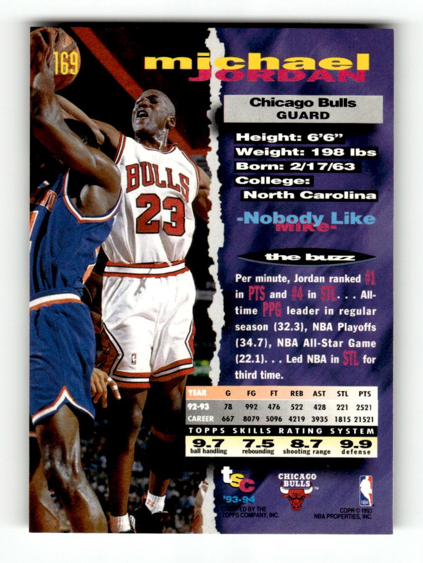1993-94 Stadium Club #169 Michael Jordan Bulls EXMT CS26019142