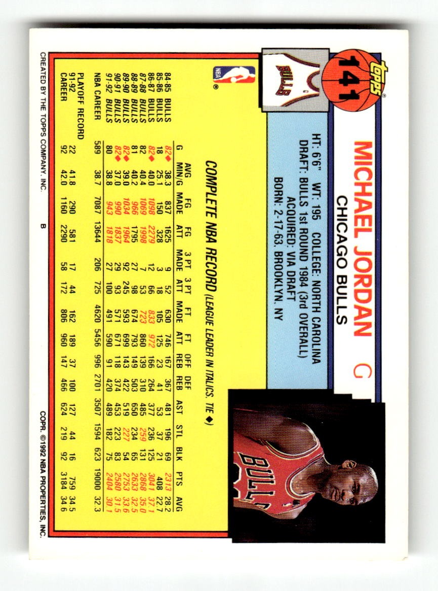 1992-93 Topps #141 Michael Jordan Bulls EXMT CS26019158