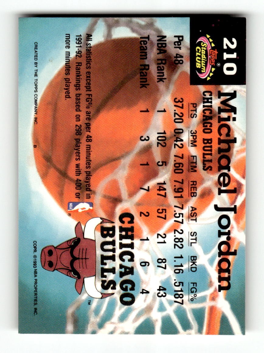 1992-93 Stadium Club #210 Michael Jordan Bulls EXMT CS26019171