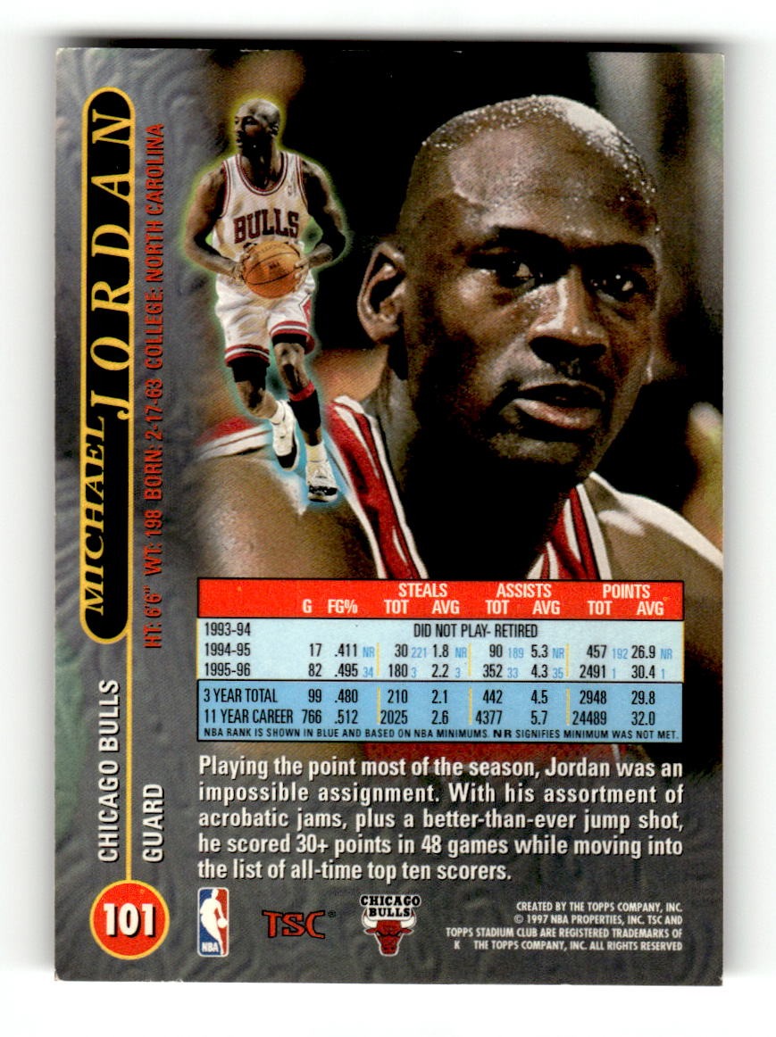 1996-97 Stadium Club #101 Michael Jordan Bulls EXMT CS26019191