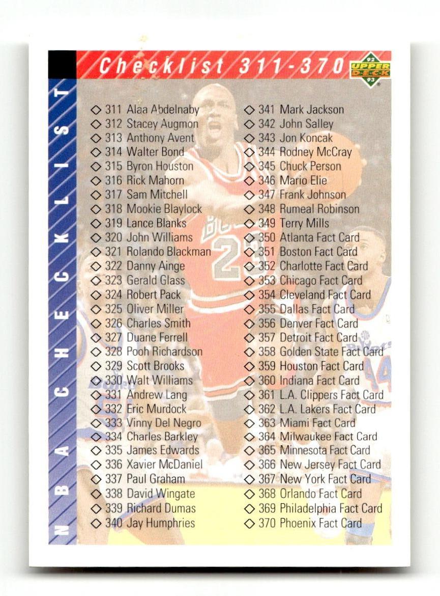 1992-93 Upper Deck #419 Checklist: 311-420 EXMT CS26019196
