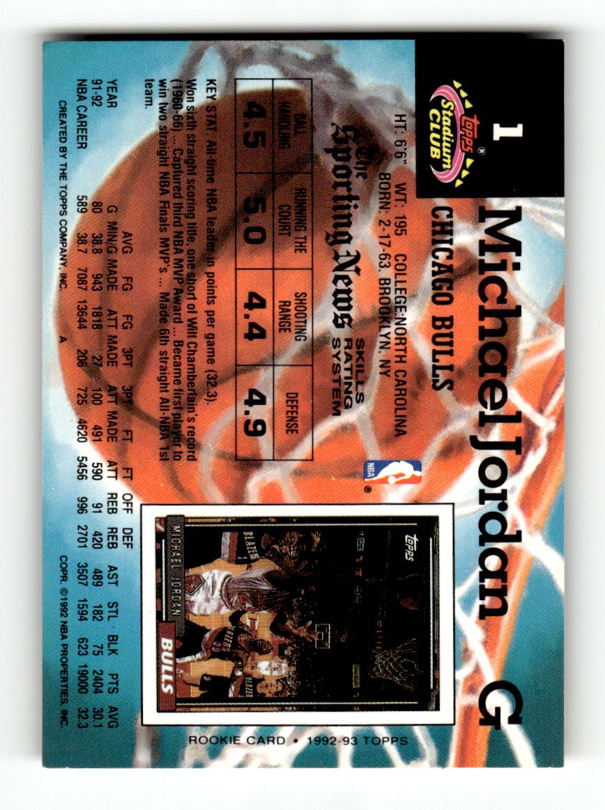 1992-93 Stadium Club #1 Michael Jordan Bulls EXMT CS26019205